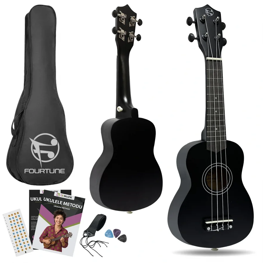 Fourtune Nova UKS-21BK Gül Ağacı Siyah Soprano Ukulele Seti