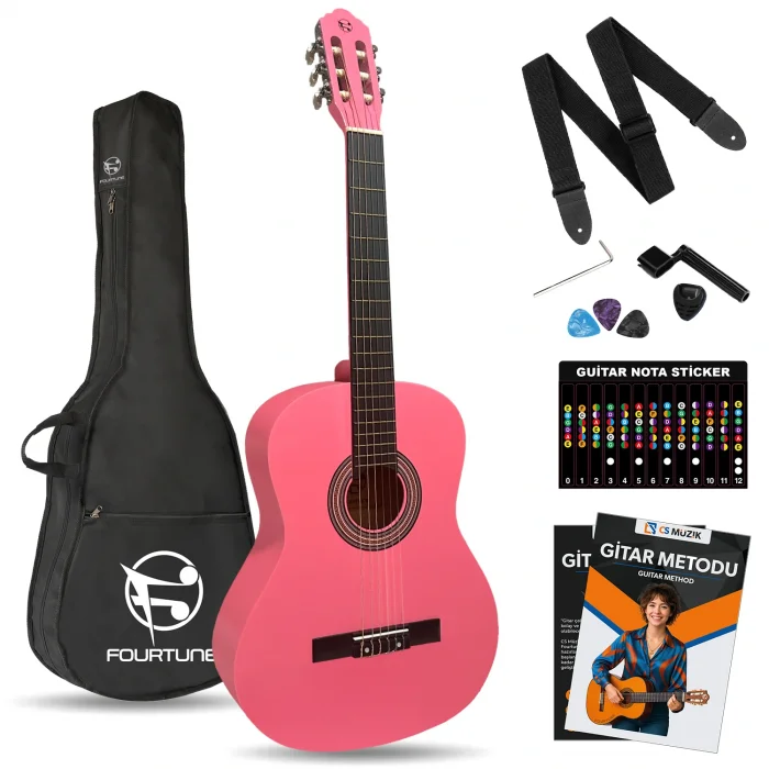 Fourtune Luca C-180PK Pembe Klasik Gitar Seti 4/4 Sap Ayarlı
