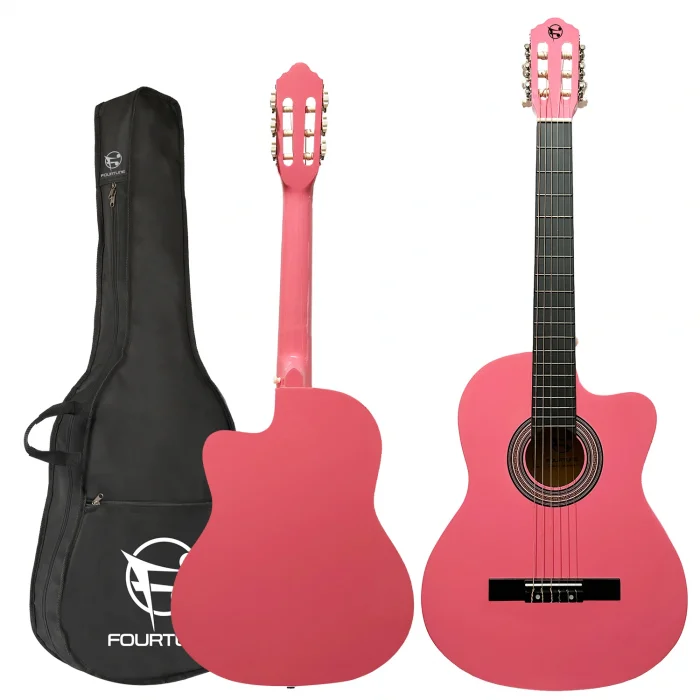 Fourtune Luca CW-200PK Pembe Kesik Kasa Klasik Gitar Seti 4/4 Sap Ayarlı (Cutaway)