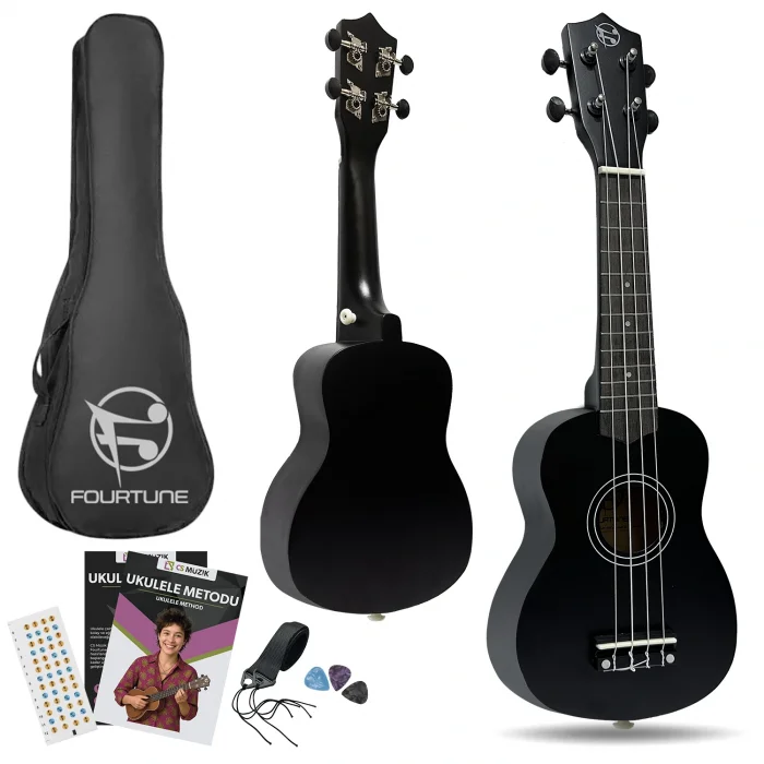 Fourtune Nova UKS-21BK Gül Ağacı Siyah Soprano Ukulele Seti