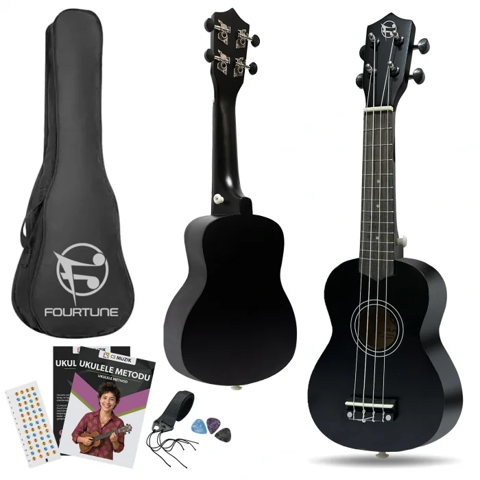 Fourtune Nova UKS-21BK Gül Ağacı Siyah Soprano Ukulele Seti