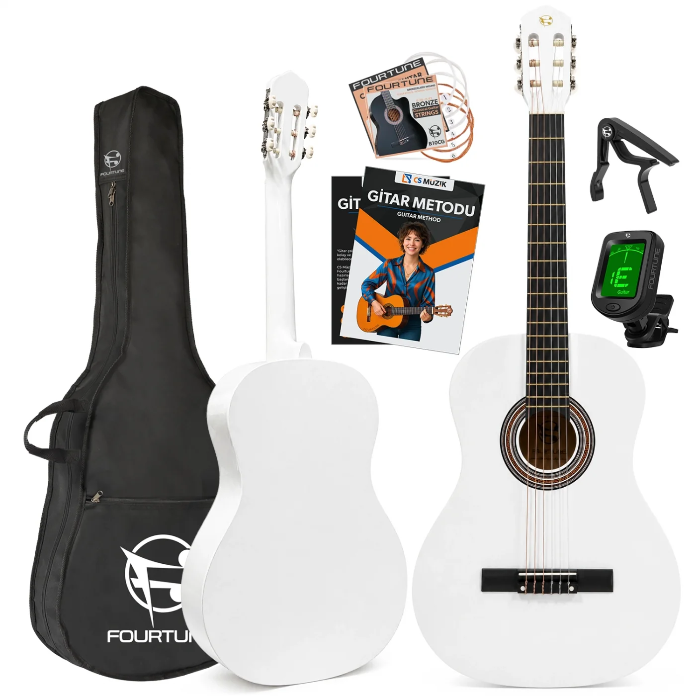 Fourtune Luca C-180WH Beyaz Klasik Gitar Seti 4/4 Sap Ayarlı