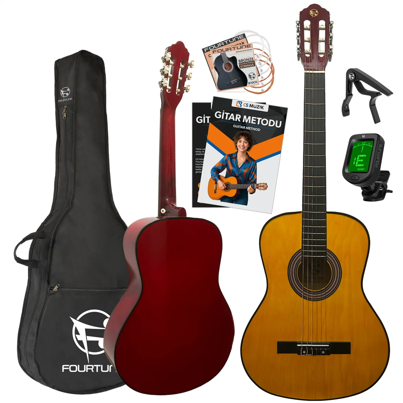 Fourtune Luca C-180OR Turuncu Klasik Gitar Seti 4/4 Sap Ayarlı