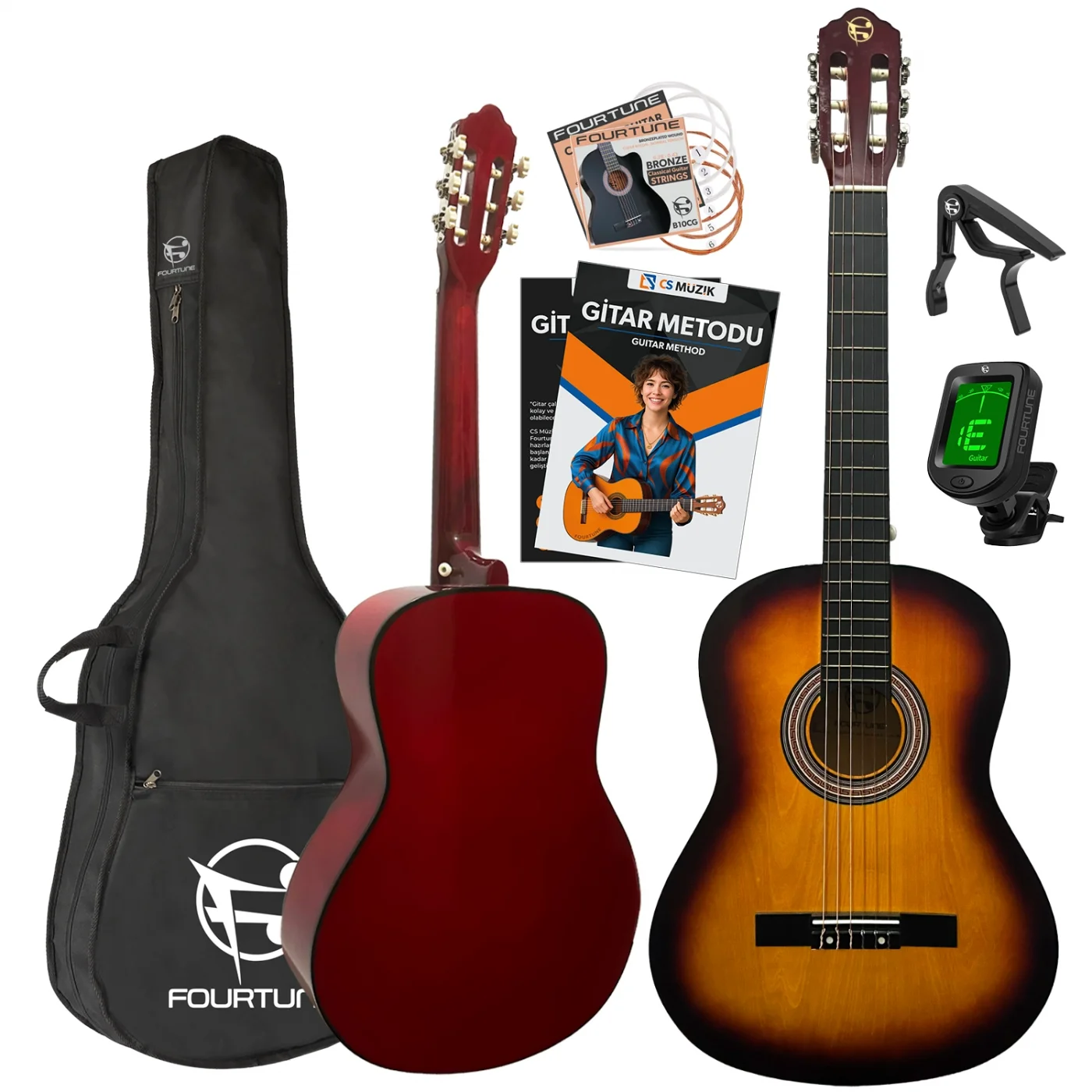 Fourtune Luca C-180SB Sunburst Klasik Gitar Seti 4/4 Sap Ayarlı