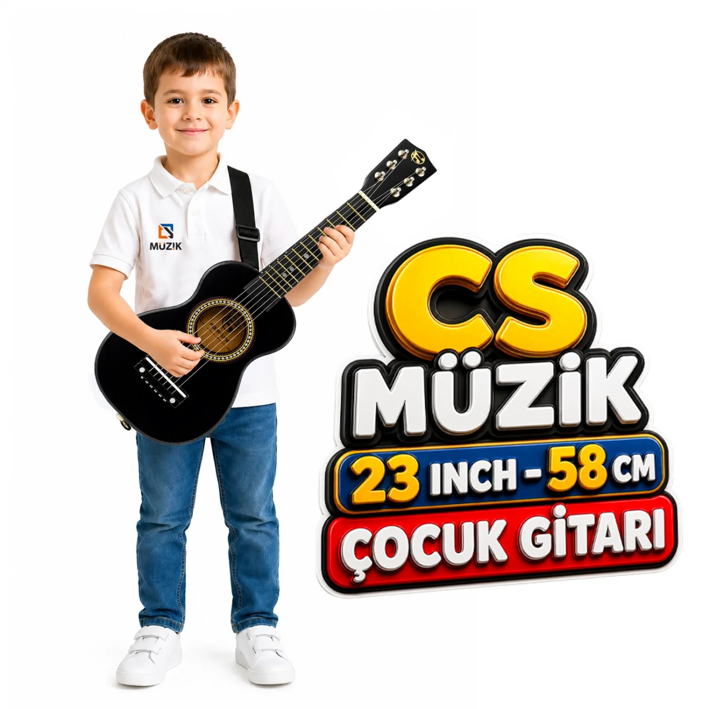 Fourtune Loki T-80BK 6 Telli Siyah Çocuk Gitarı Gerçek Ağaç