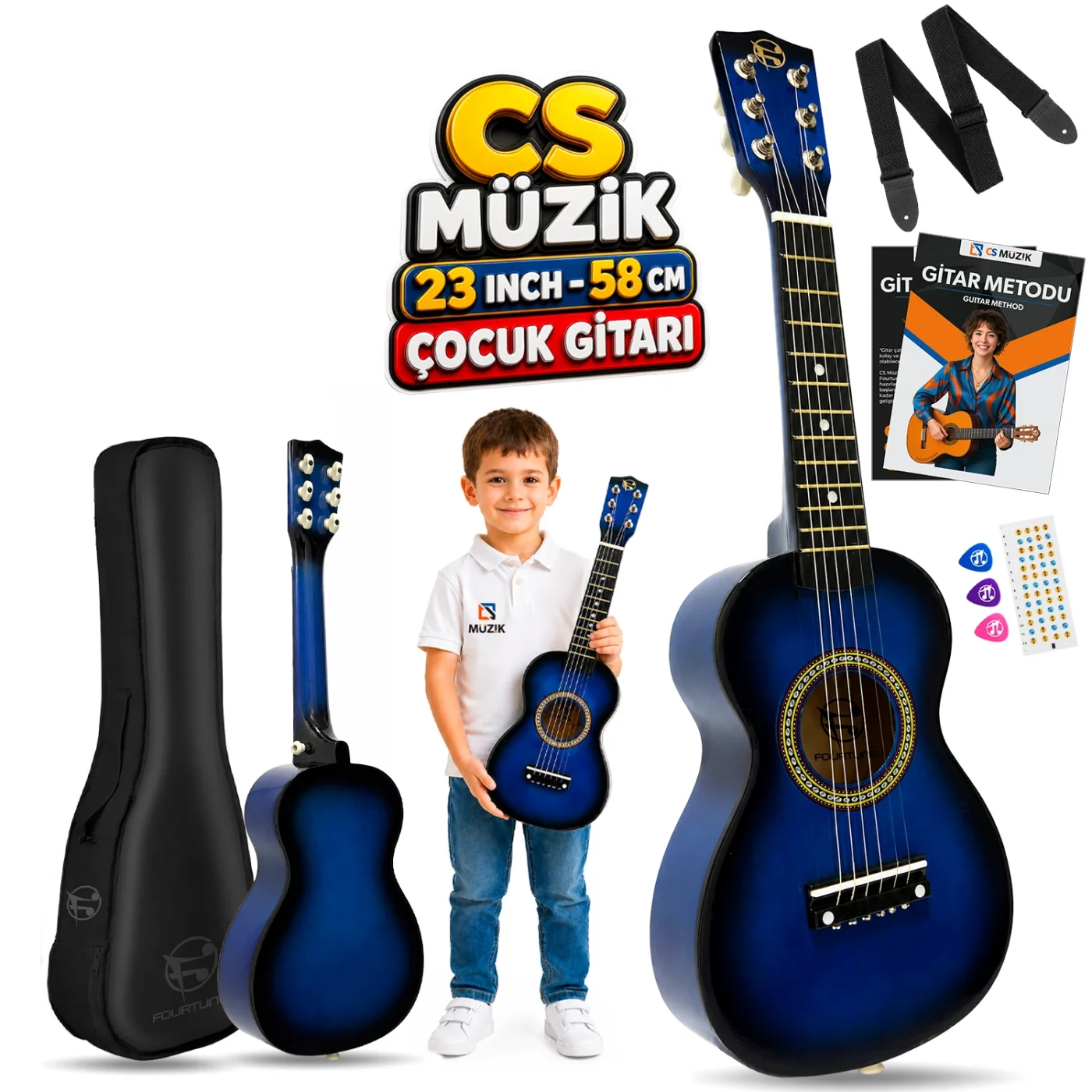 Fourtune Loki T-80BL 6 Telli Mavi Çocuk Gitarı Gerçek Ağaç