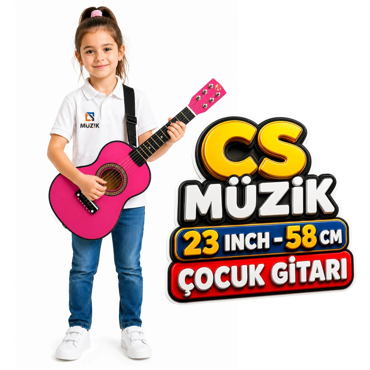 Fourtune Loki T-80PK 6 Telli Pembe Çocuk Gitarı Gerçek Ağaç