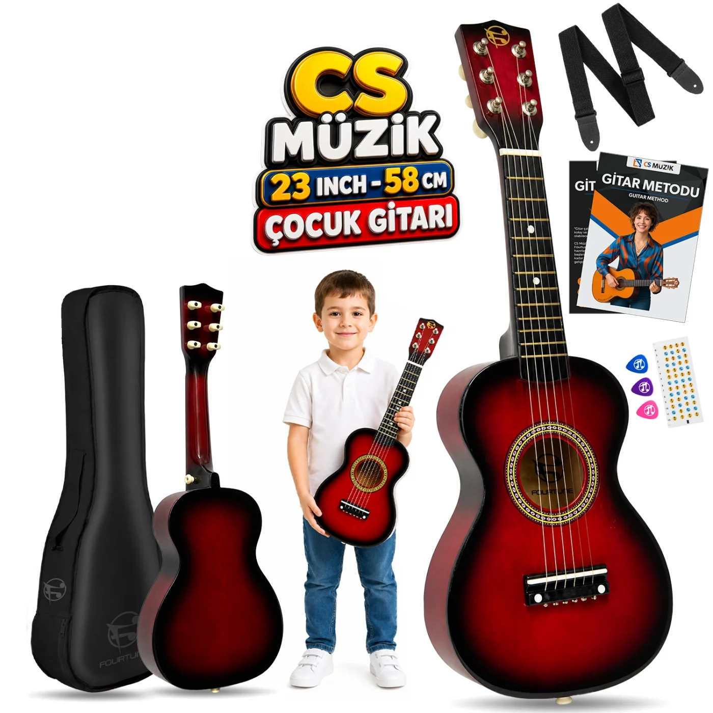 Fourtune Loki T-80RD 6 Telli Kırmızı Çocuk Gitarı Gerçek Ağaç