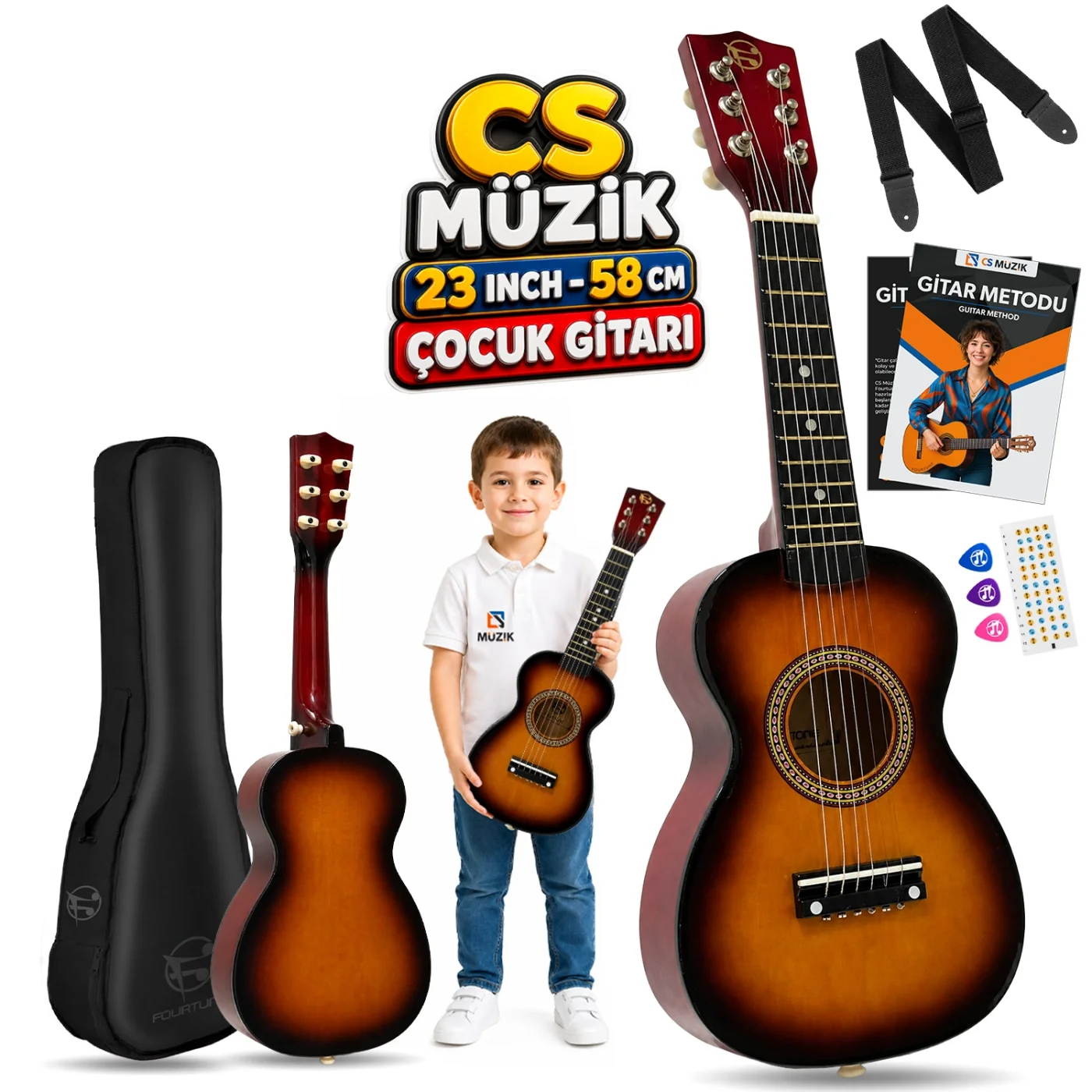 Fourtune Loki T-80SB 6 Telli Sunburst Çocuk Gitarı Gerçek Ağaç
