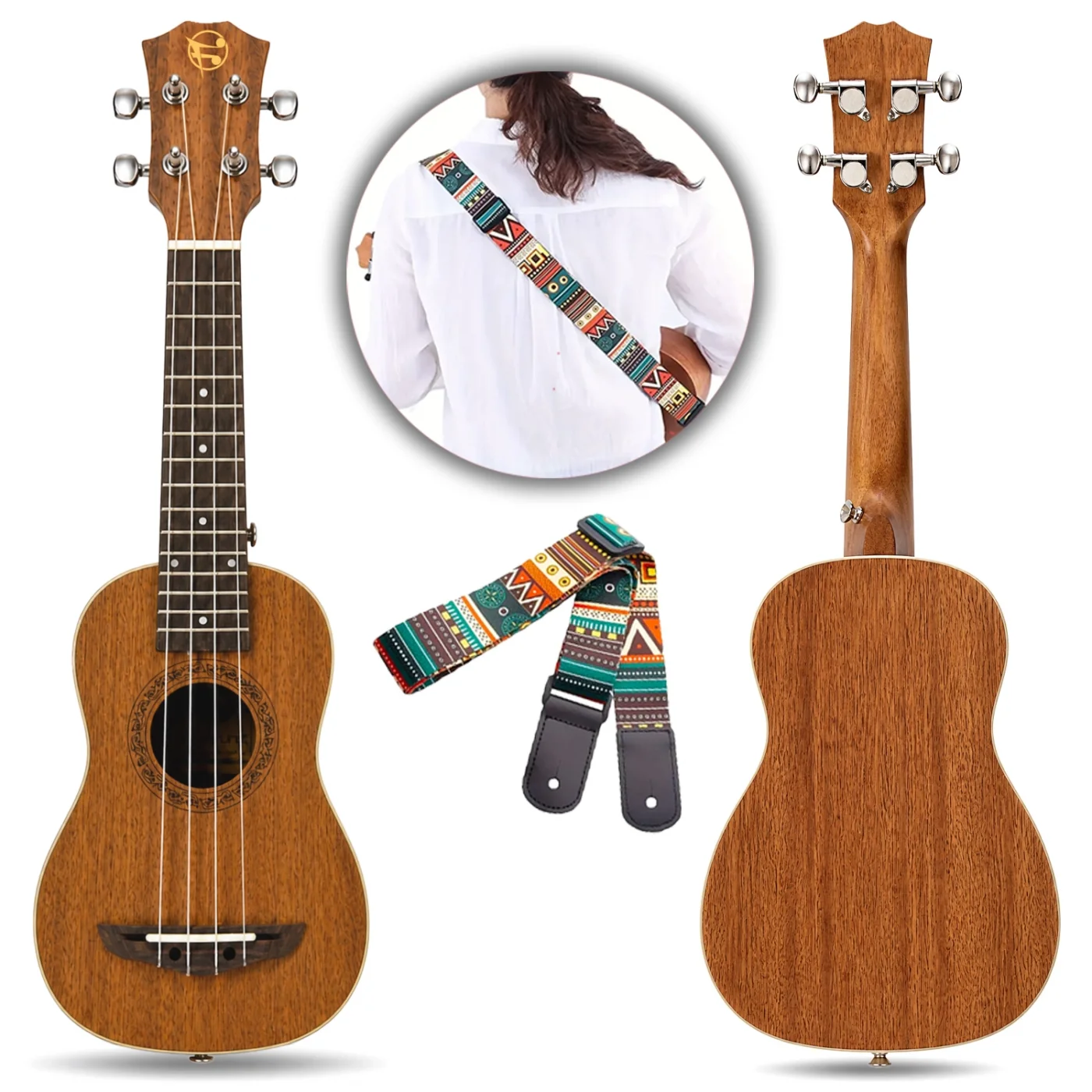 Fourtune Sydra UKS-21M Soprano Ukulele Maun Ağacı Profesyonel Ukulele Seti