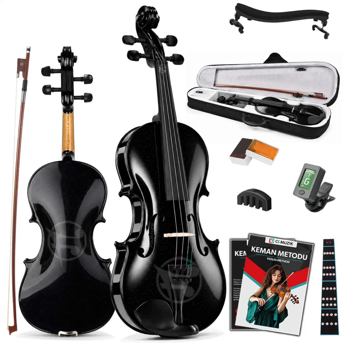 Fourtune Dante VL-200BK 4/4 Akustik Siyah Keman Seti (Tam Boy)