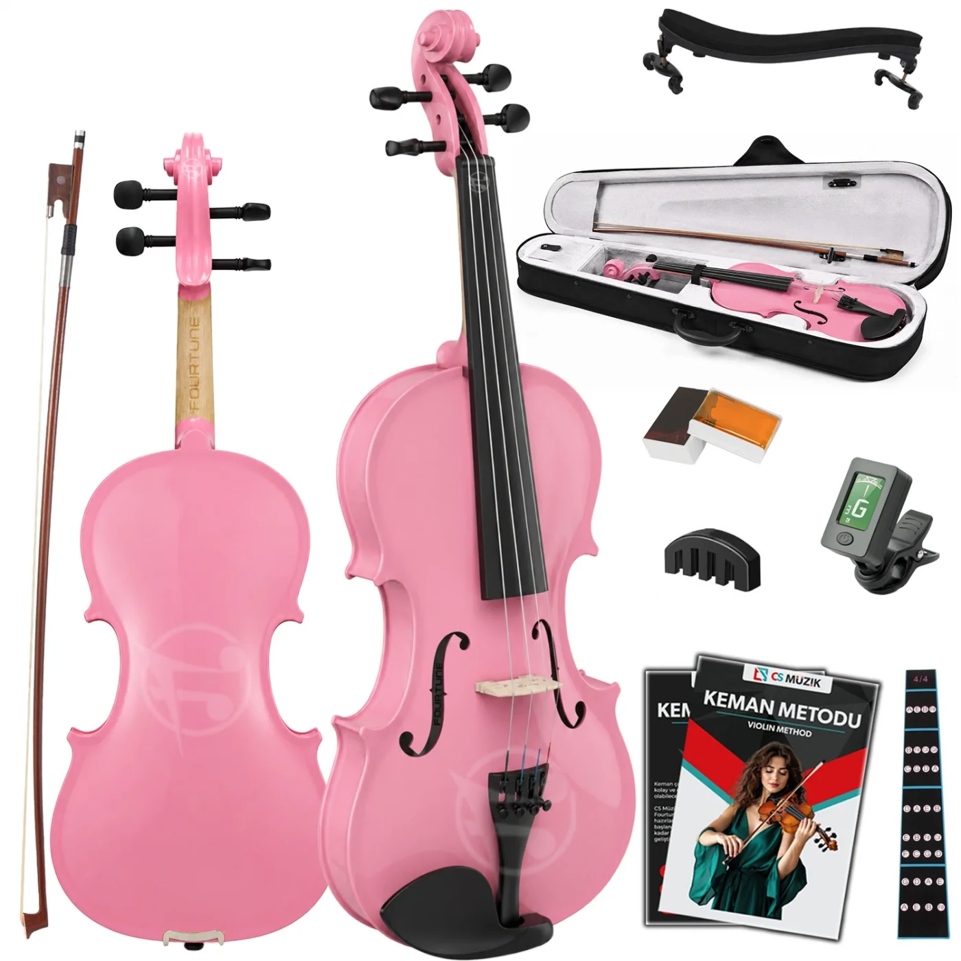 Fourtune Dante VL-200PK 4/4 Akustik Pembe Keman Seti (Tam Boy)