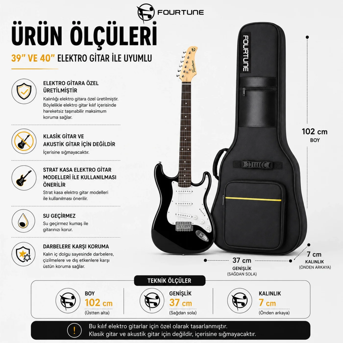 Fourtune Atlas Elektro Gitar Kılıfı Kalın Taşıma Çantası (Eğitim Metodu Hediye)