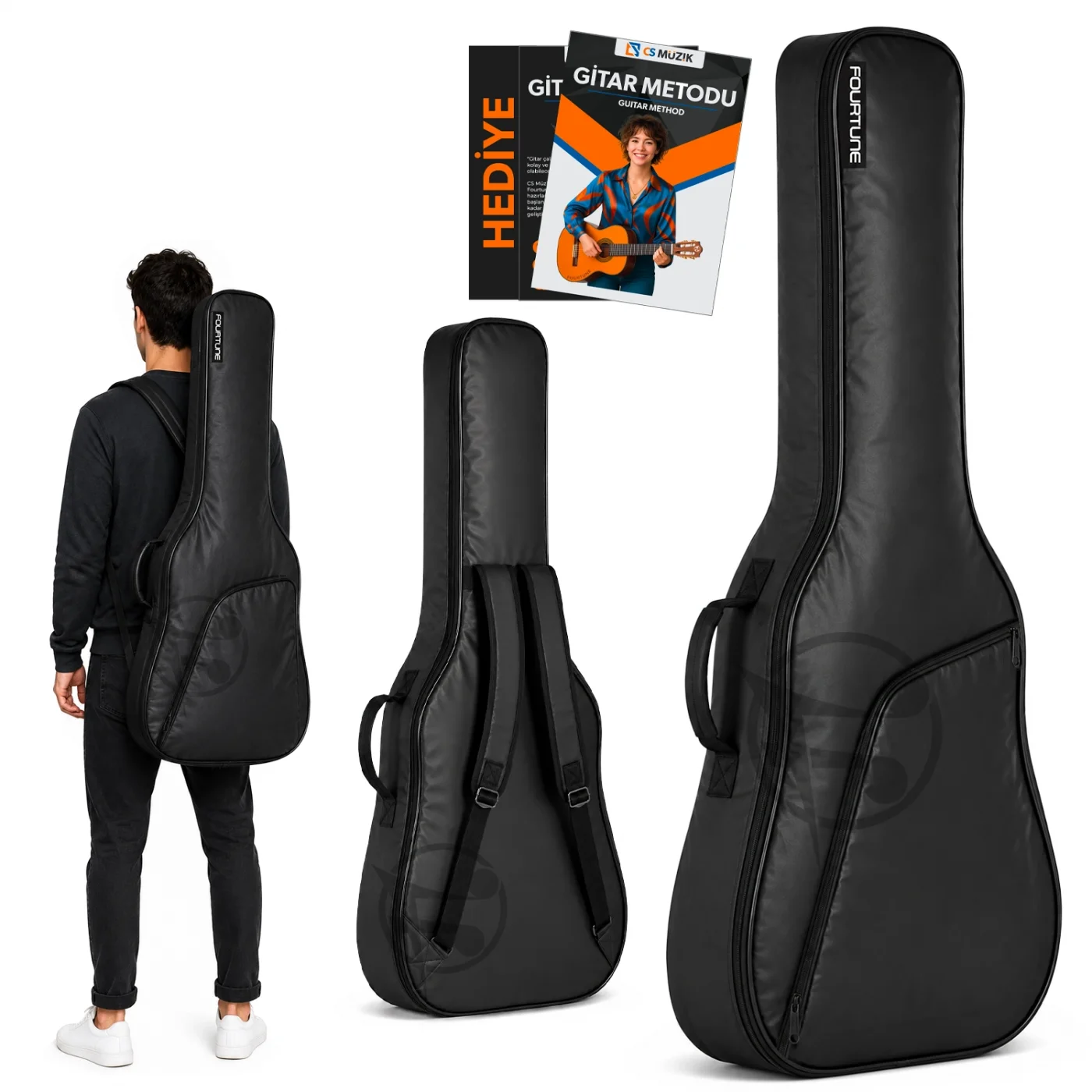 Fourtune Luca Siyah Klasik Gitar Kılıfı Kalın Taşıma Çantası (Eğitim Metodu Hediye)