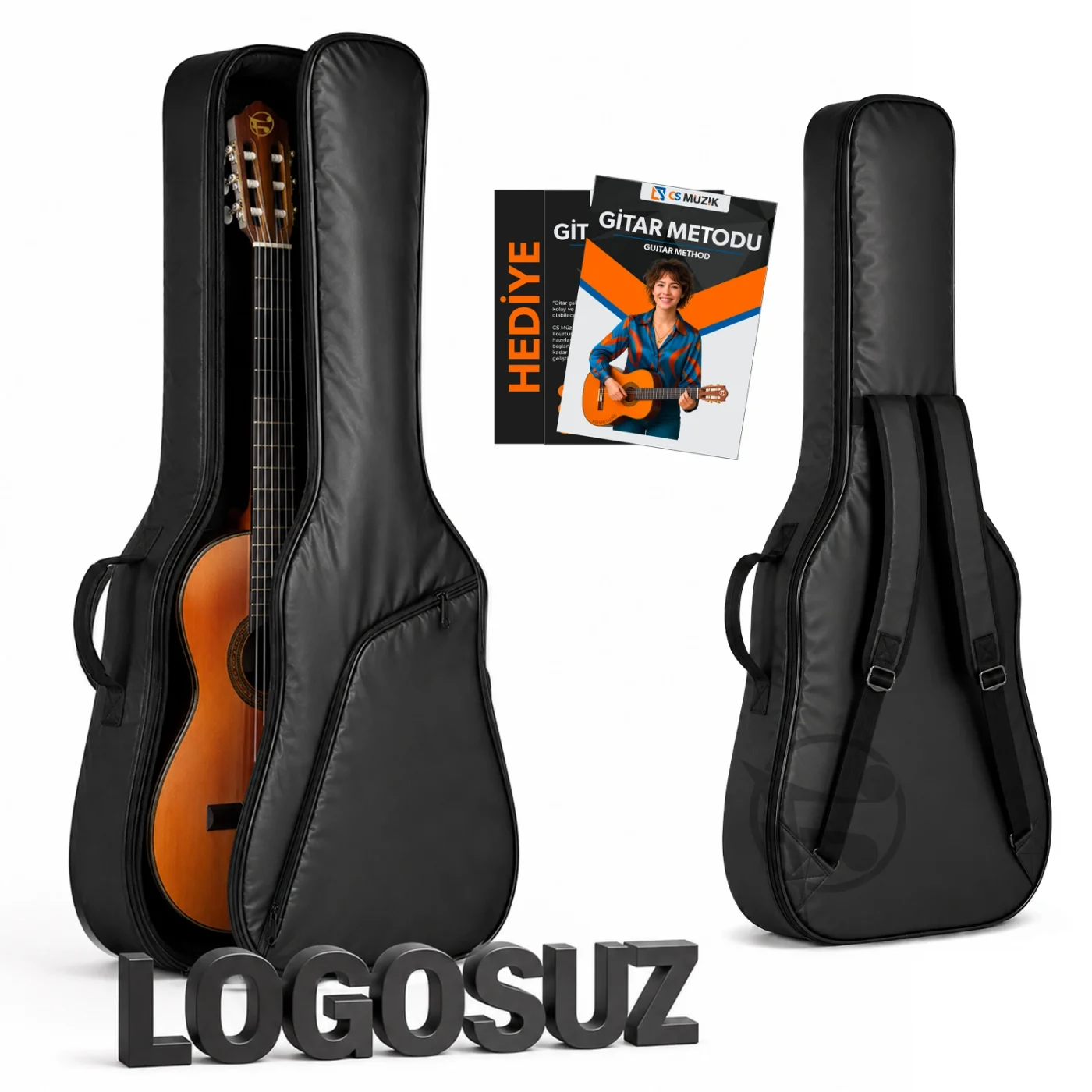Fourtune Luca Siyah Klasik Gitar Kılıfı Kalın Taşıma Çantası (Eğitim Metodu Hediye)