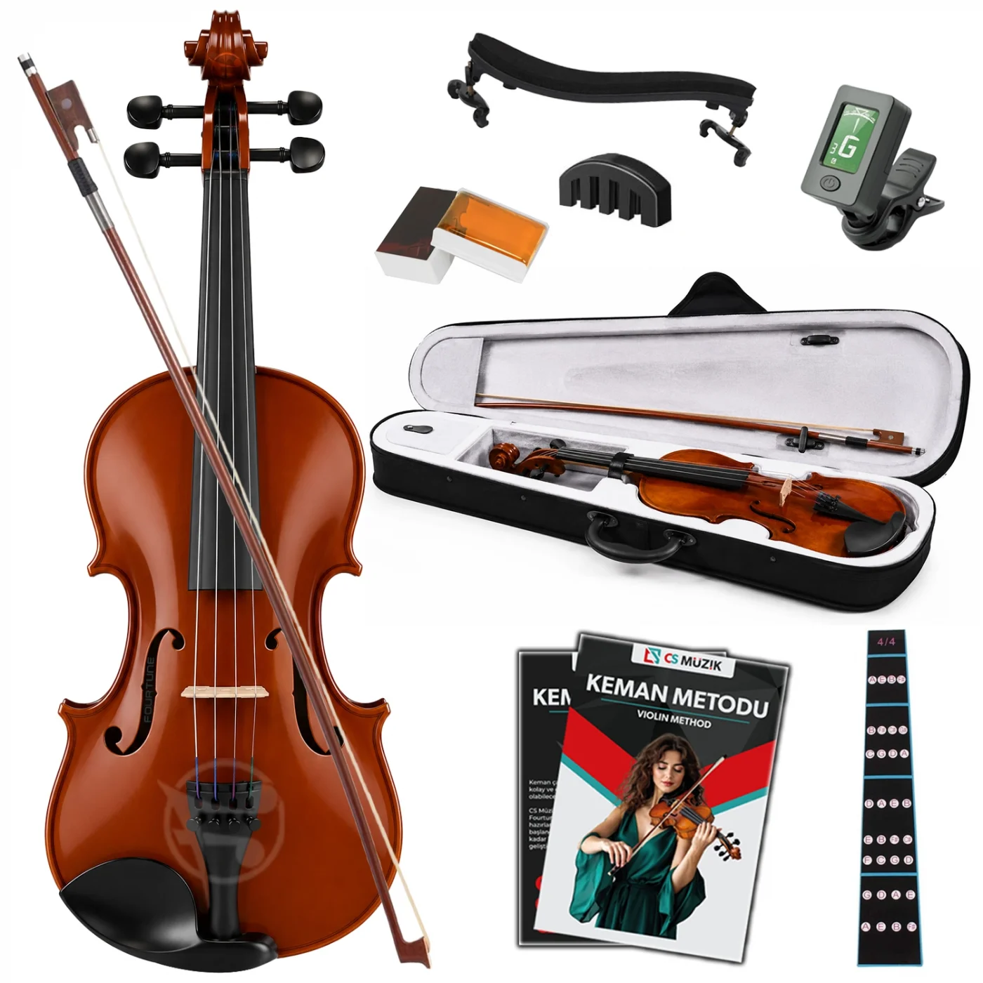 Fourtune Dante VL-200SBR Parlak 4/4 Akustik Keman Seti (Tam Boy)