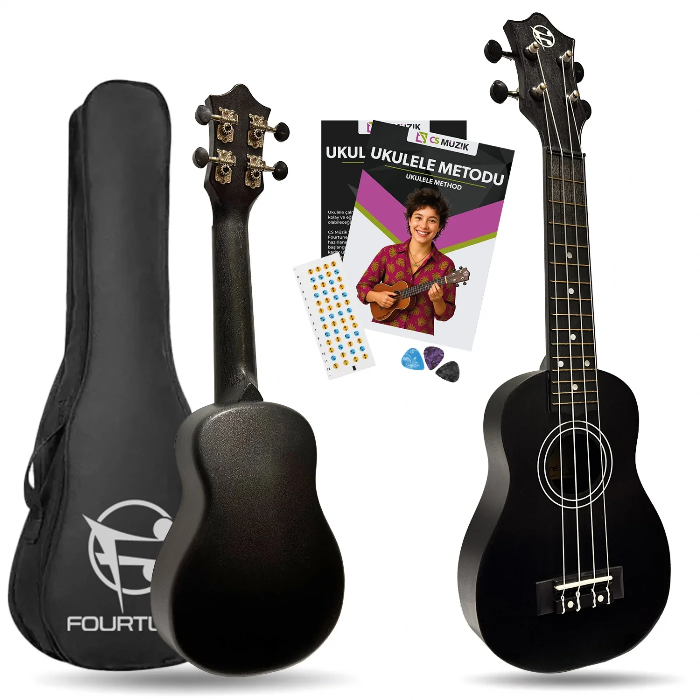 Fourtune Loki SP-21BK Soprano Siyah Ukulele Seti (Başlangıç Seviye)