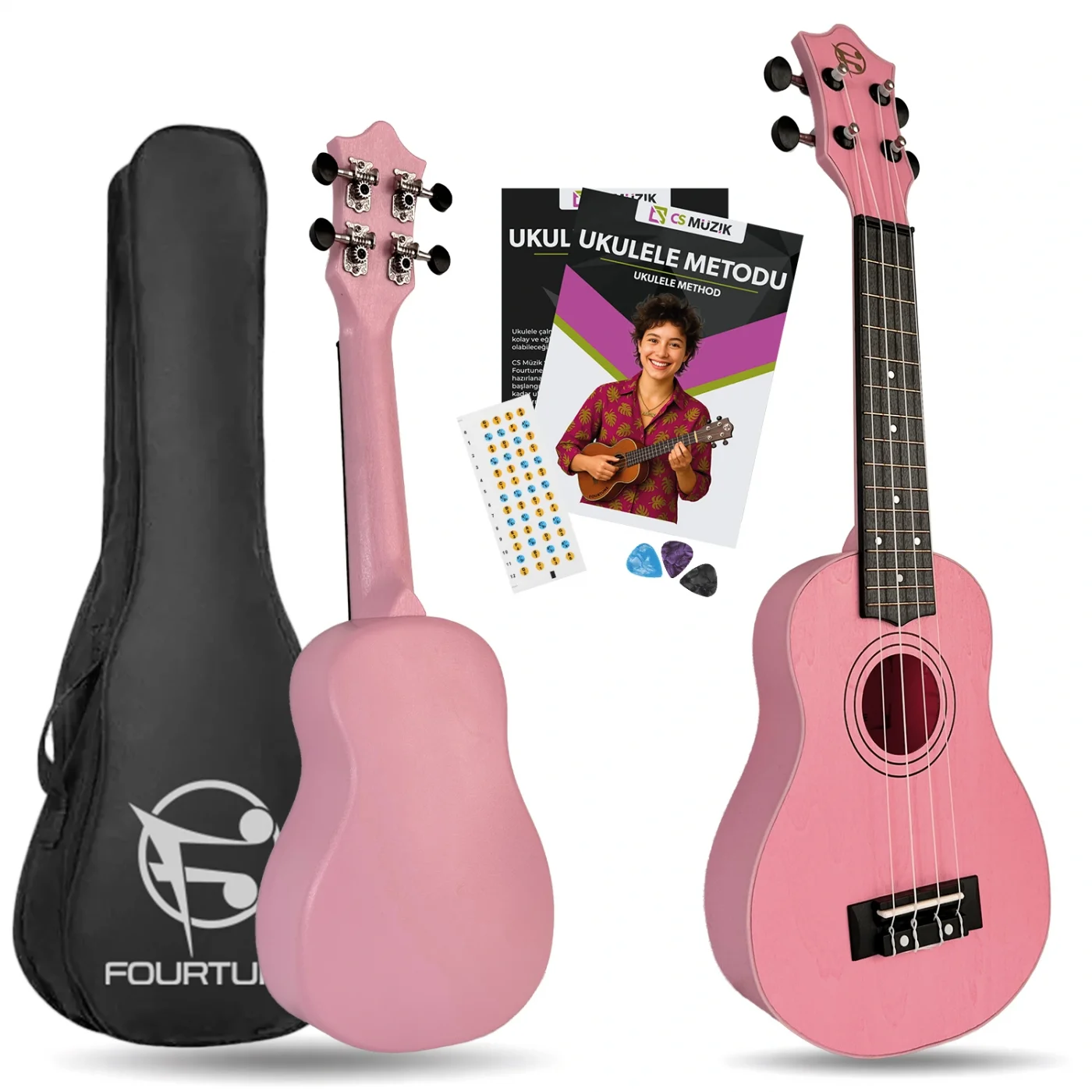 Fourtune Loki SP-21PK Soprano Pembe Ukulele Seti (Başlangıç Seviye)