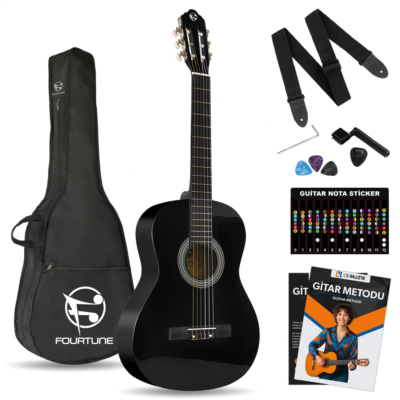 Fourtune Luca C-180BK Siyah Klasik Gitar Seti 4/4 Sap Ayarlı