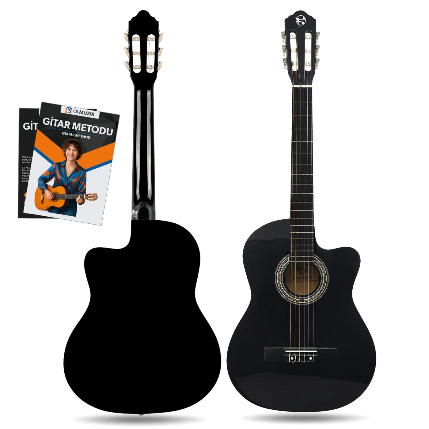 Fourtune Luca CW-200BK Siyah Kesik Kasa Klasik Gitar Seti 4/4 Sap Ayarlı (Cutaway)