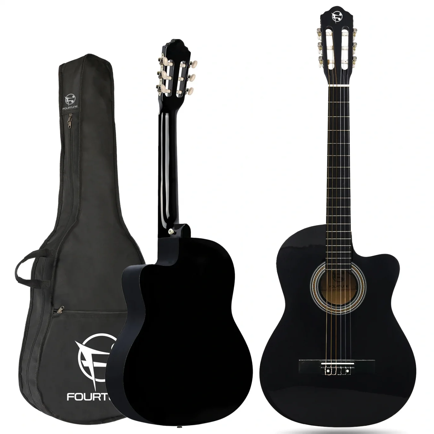Fourtune Luca CW-200BK Siyah Kesik Kasa Klasik Gitar Seti 4/4 Sap Ayarlı (Cutaway)