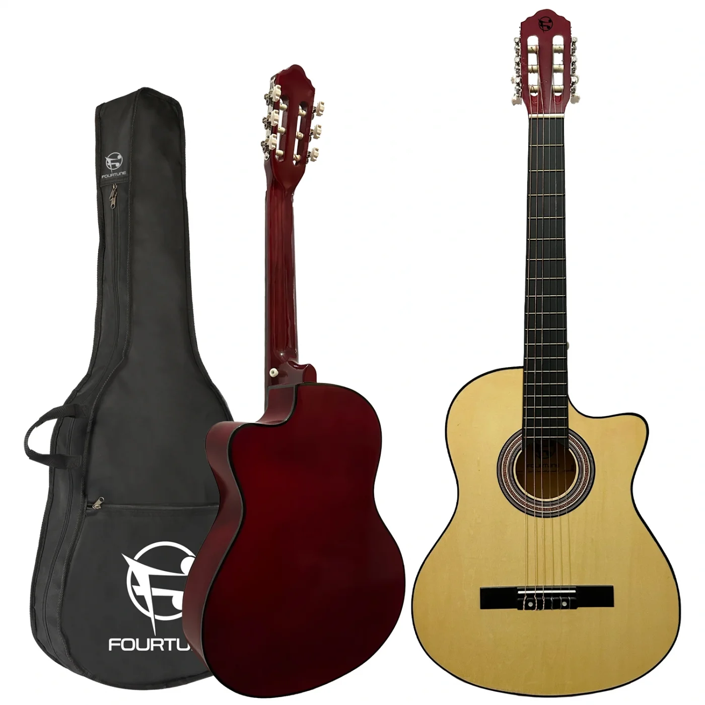 Fourtune Luca CW-200NT Naturel Kesik Kasa Klasik Gitar Seti 4/4 Sap Ayarlı (Cutaway)