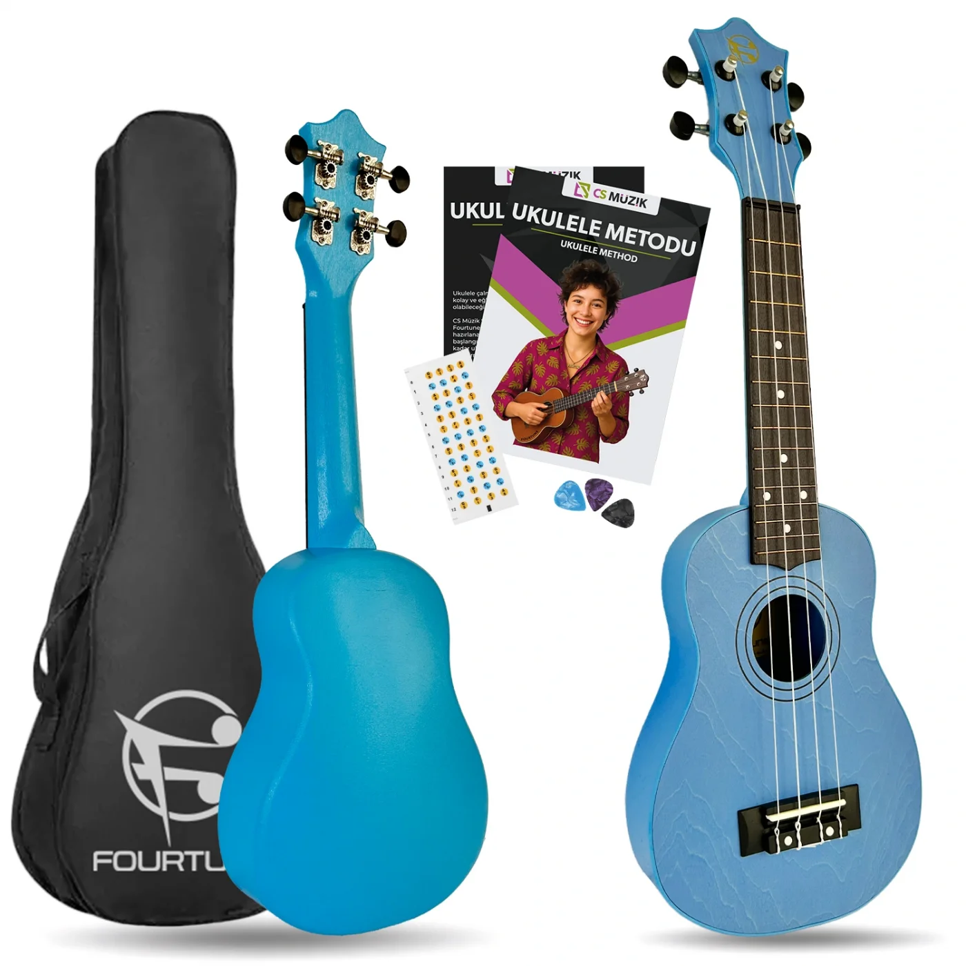 Fourtune Loki SP-21BL Soprano Mavi Ukulele Seti (Başlangıç Seviye)