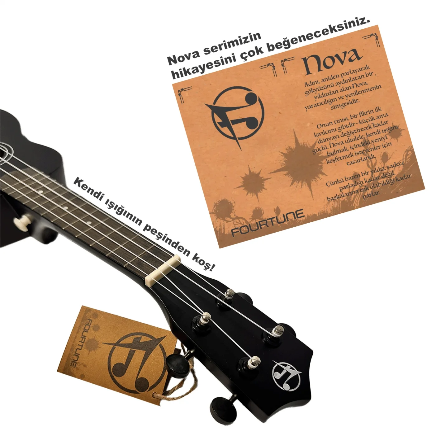 Fourtune Nova UKS-21BK Gül Ağacı Siyah Soprano Ukulele Seti