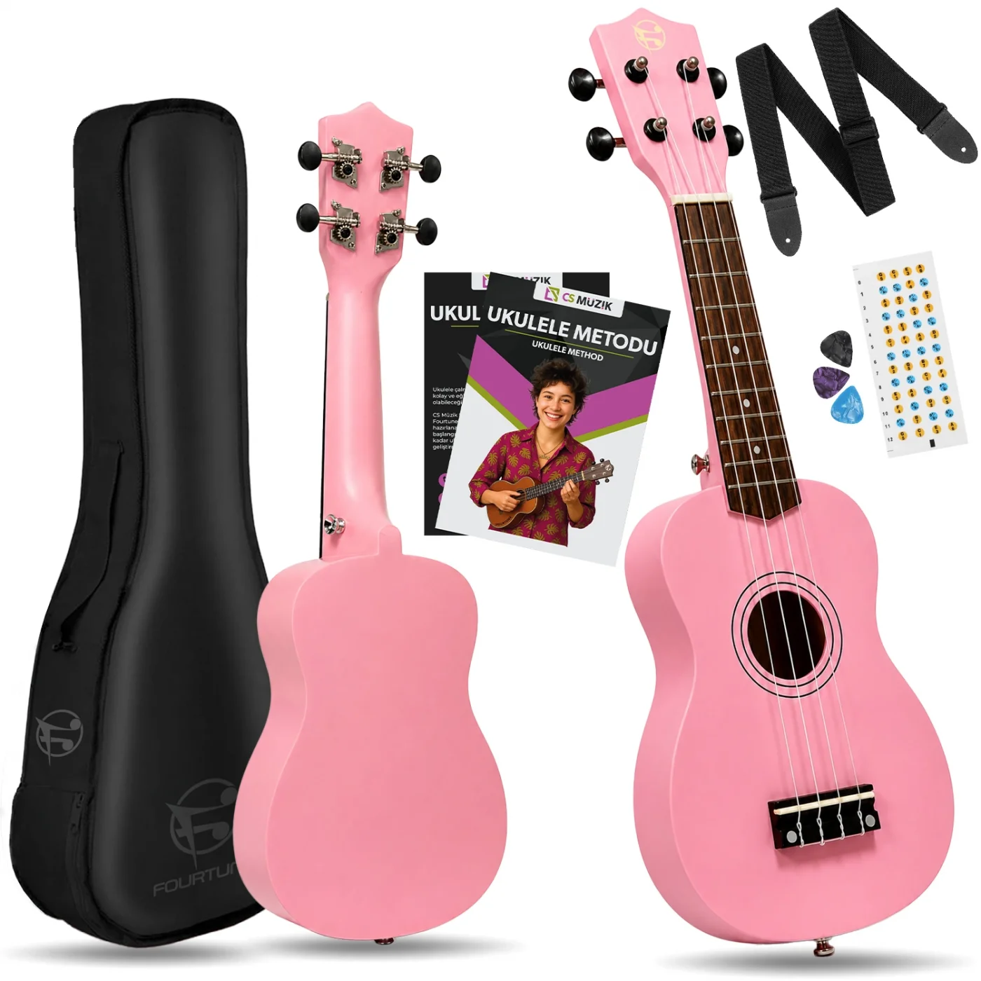 Fourtune Nova UKS-21LPK Soprano Pembe Ukulele Seti