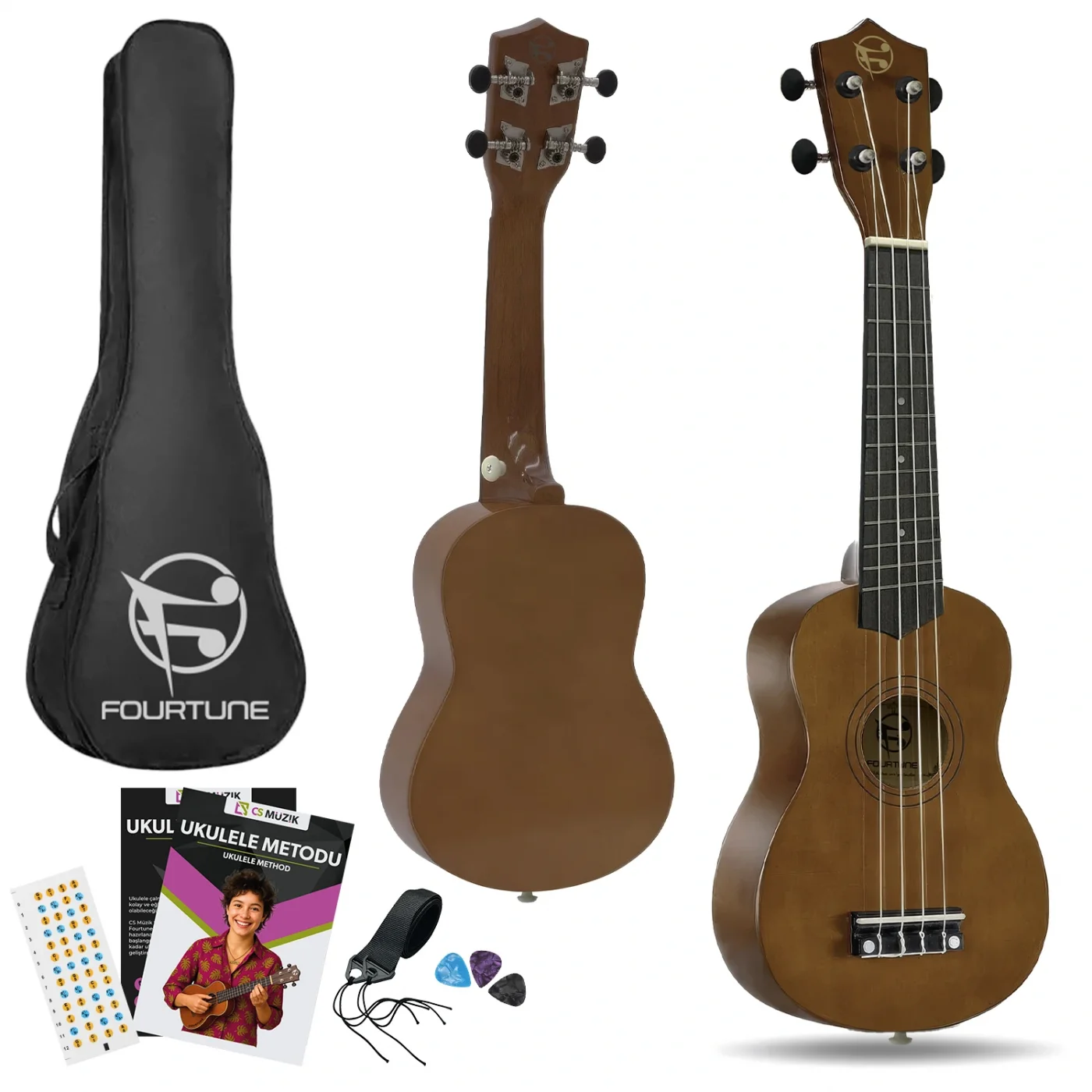 Fourtune Nova UKS-21MN Gül Ağacı Maun Soprano Ukulele Seti