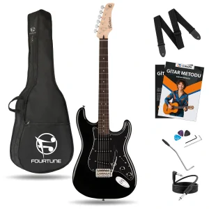 Fourtune Atlas EG-1000BK Gül Klavye Strat Kasa SSS Siyah Elektro Gitar Seti