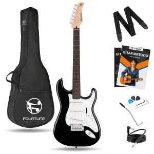 Fourtune Atlas EG-1000WB Gül Klavye Strat Kasa SSS Elektro Gitar Seti (Siyah Beyaz)
