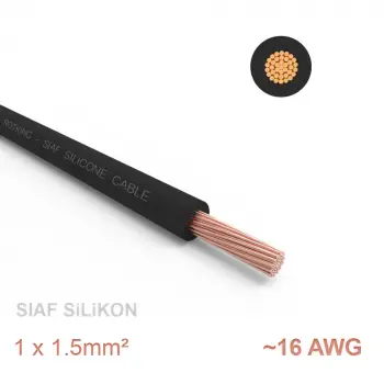 1 metre Yumuşak Silikon Kablo 1x1.5 mm2 SIAF 16 AWG - SiYAH