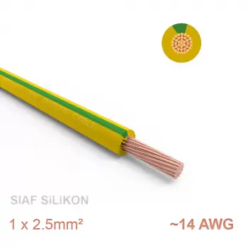 1 metre Yumuşak Silikon Kablo 1x2.5 mm2 SIAF 14 AWG - SARI-YEŞİL