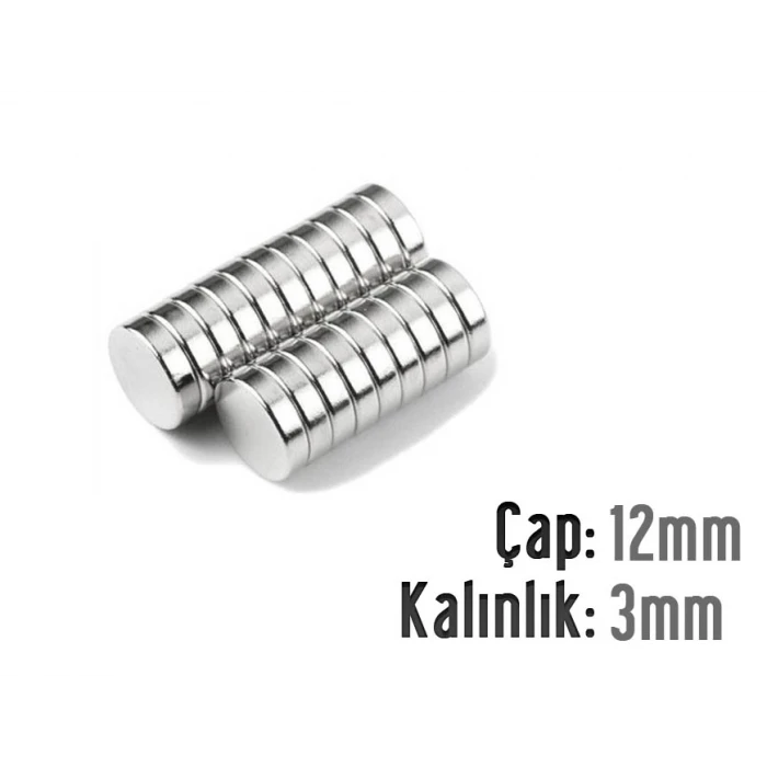 Çap: 12mm x Kalınlık: 3mm Neodyum Mıknatıs