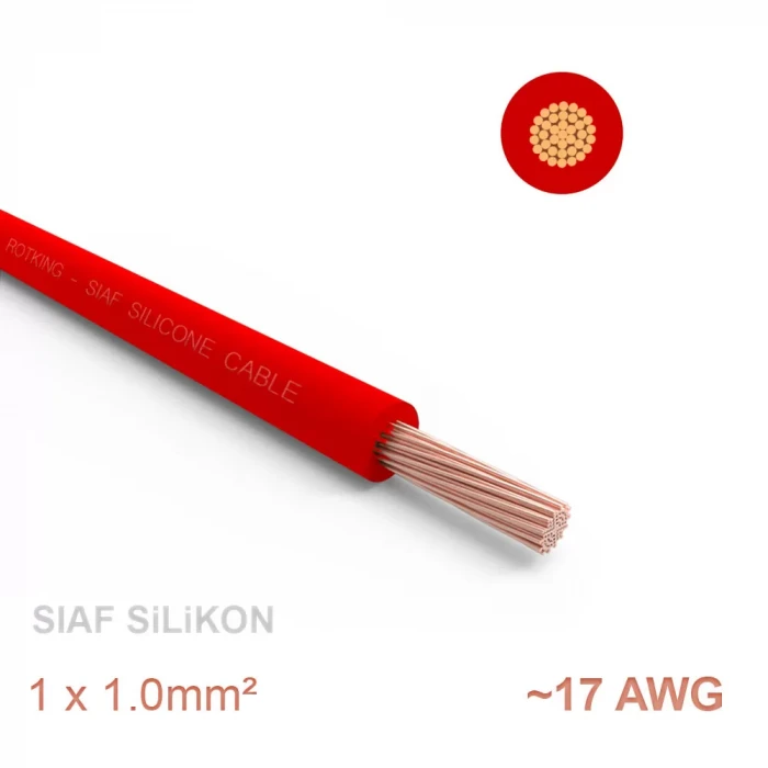 1 metre Yumuşak Silikon Kablo 1x1.0 mm2 SIAF 17 AWG - KIRMIZI