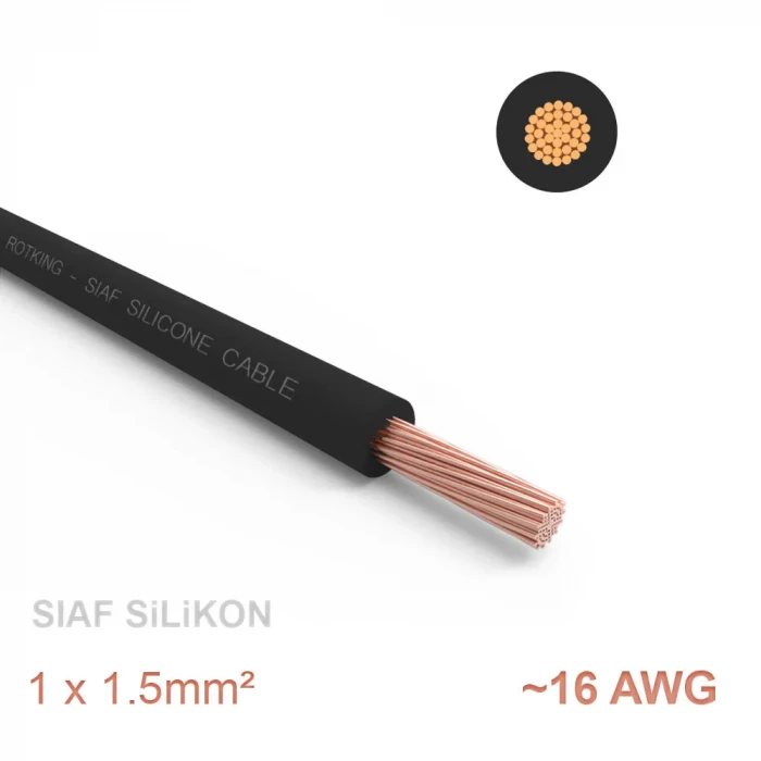 1 metre Yumuşak Silikon Kablo 1x1.5 mm2 SIAF 16 AWG - SiYAH