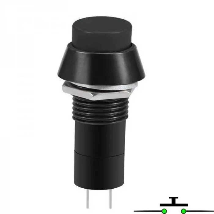 12mm Push Buton - Normali Açık (NO) Yaylı - SiYAH