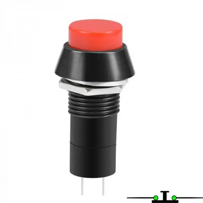 12mm Push Buton - Normali Kapalı (NC) - Yaylı - KIRMIZI