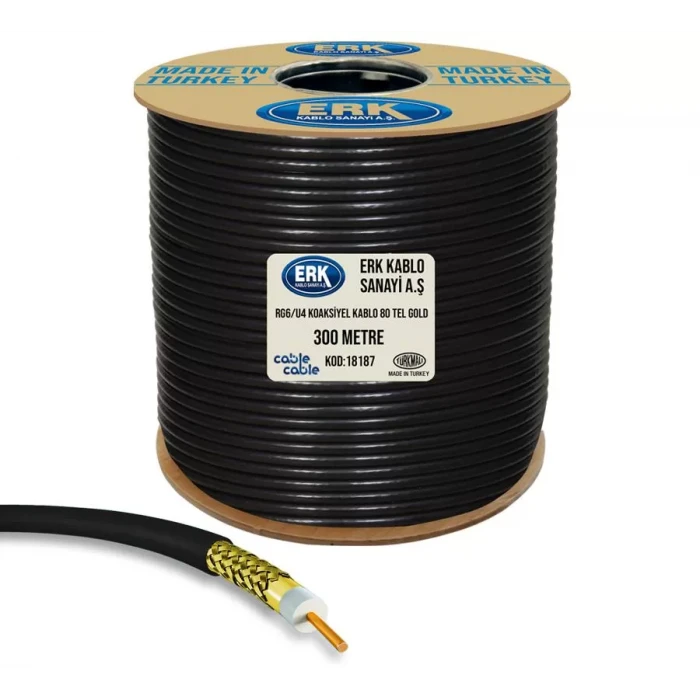 Anten Kablosu Rg6/U4 1.02mm 80Tel Bakır Alaşım Gold 300 Metre Erk Yerli