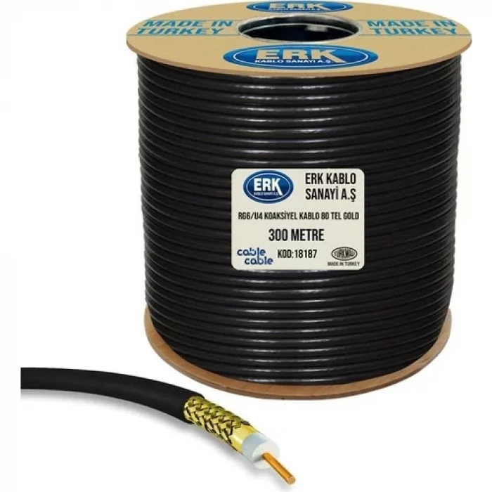 Anten Kablosu Rg6/U4 1.02mm 80Tel Gold Bakır Alaşım 300 Metre Siyah Erk Yerli