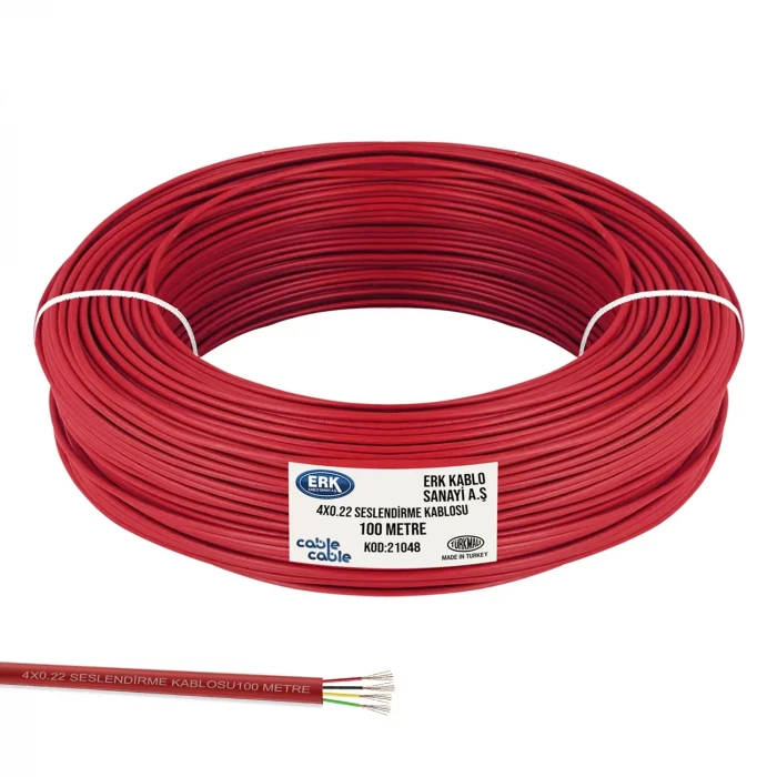 Seslendirme Kablosu 4x0.22 Bakır Kırmızı - 1 Metre