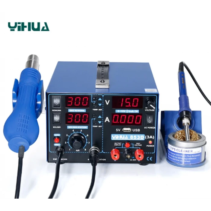 Yihua 853D 3A Güç Kaynağı Sıcak Hava Üflemeli Havya İstasyonu