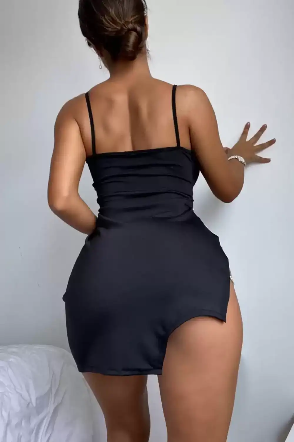 Taşlı Siyah Fantezi Mini Elbise