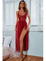 Kadın Kırmızı Uzun Tül Gecelik