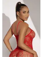 Kadın Kırmızı File Bodysuit Fantazi Vücut Çorabı