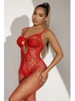 Kadın Kırmızı File Bodysuit Fantazi Vücut Çorabı