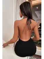 Siyah Sırt Dekolteli Mini Elbise