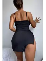 Taşlı Siyah Fantezi Mini Elbise
