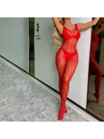 Kadın Sırt Detaylı File Kırmızı Fantezi Vücut Çorabı